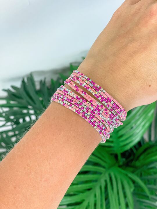 Glitzy Stretch Bracelet Stack - Pink