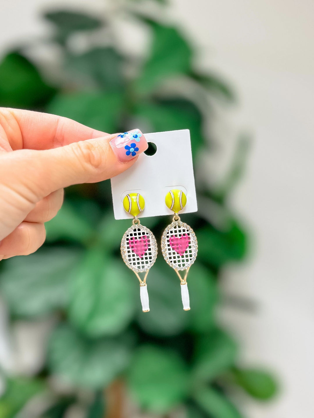 Pink Heart Tennis Racket Dangle Earrings