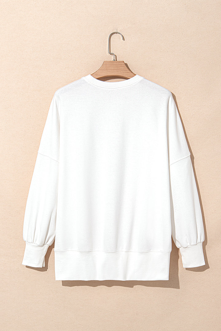 White Sequin Bow High Low Oversize Sweatshirt (Ships in 2-3 Weeks)