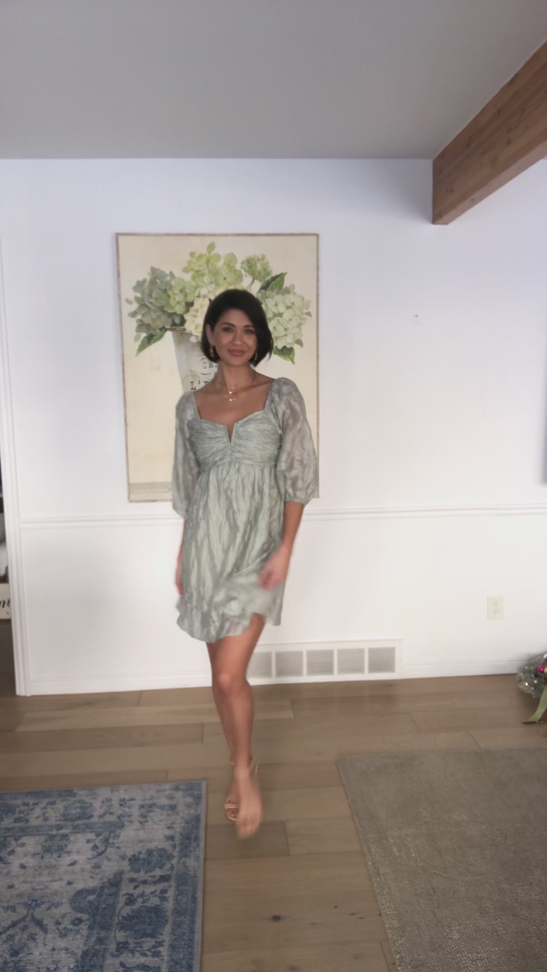 Spotting Fairies Puff Sleeve Dress in Sage