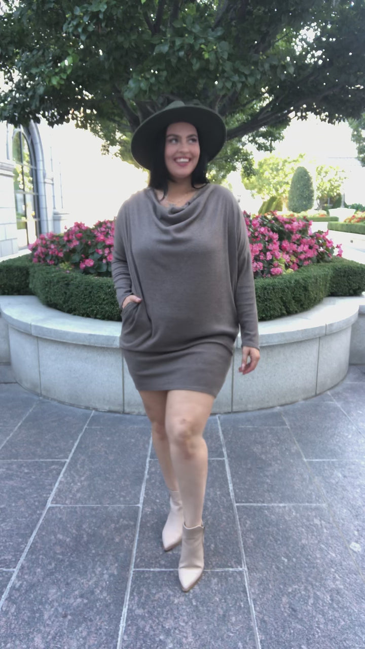 Be True Cowl Neck Knit Mini Dress In Cocoa