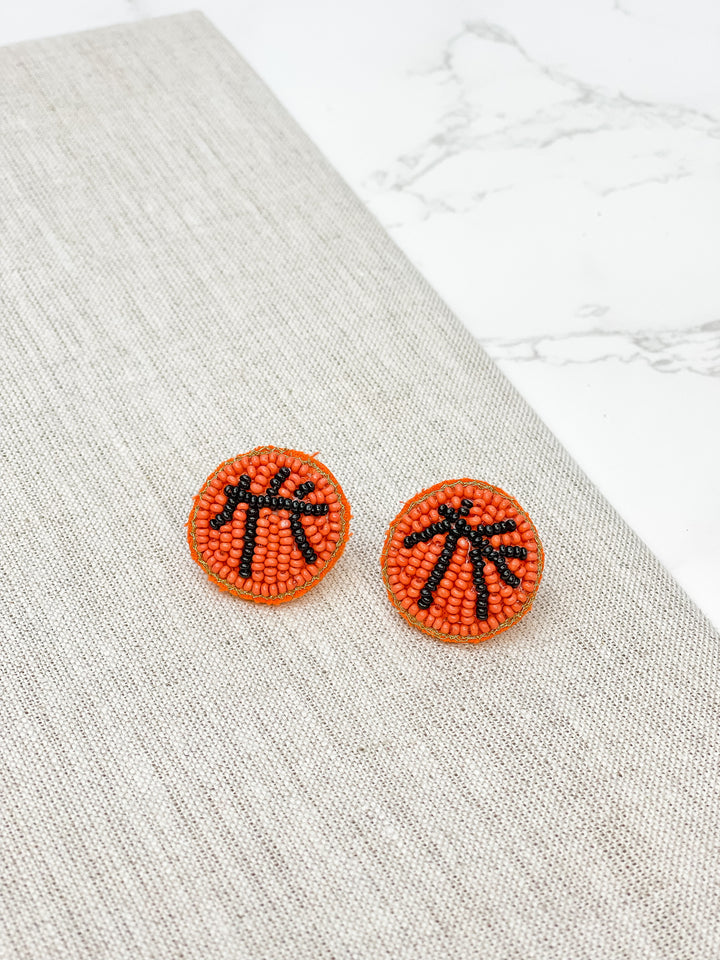 Basketball Beaded Post Earrings