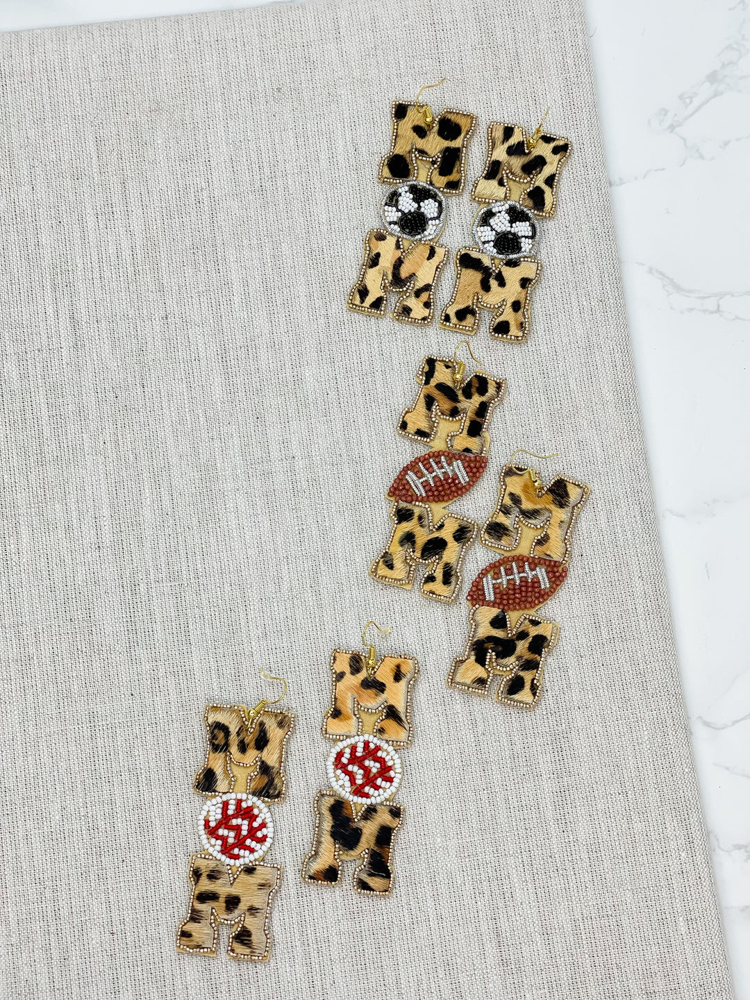 Leopard 'Mom' Baseball Beaded Dangle Earrings