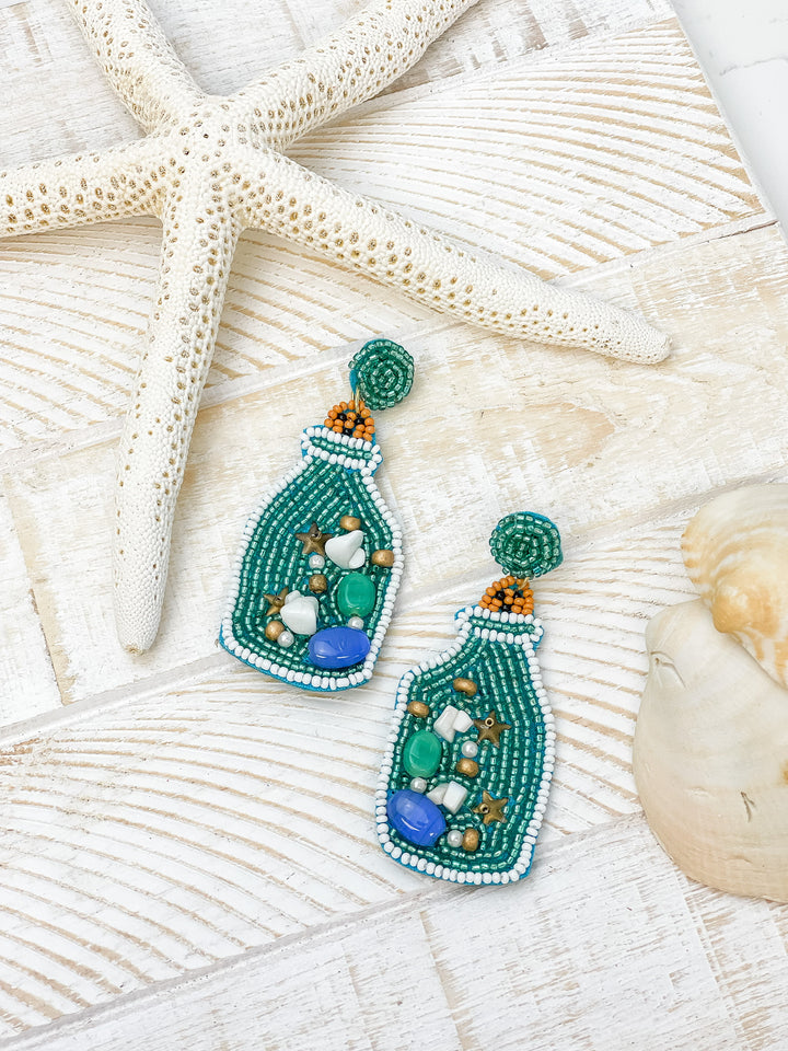 Seashell Bottle Beaded Dangle Earrings