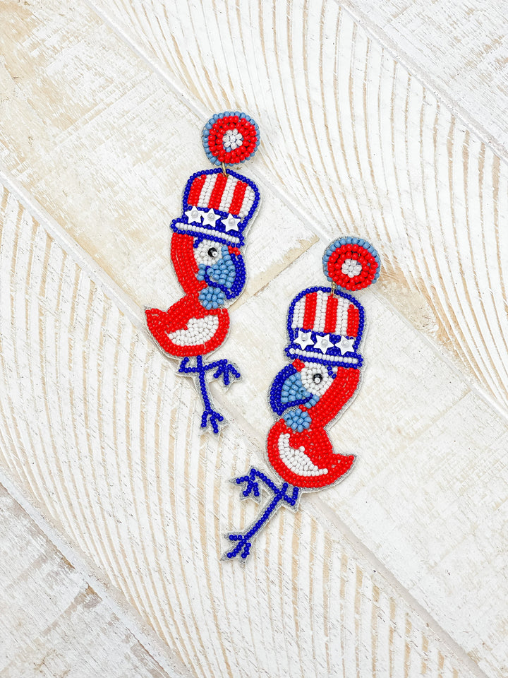 Patriotic Parrots Beaded Dangle Earrings