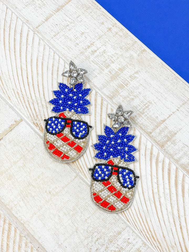 Patriotic Pineapple Beaded Dangle Earrings