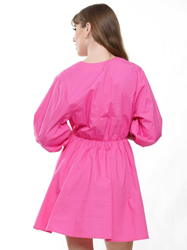 Tropical Cocktail Poplin Dress - Fuchsia