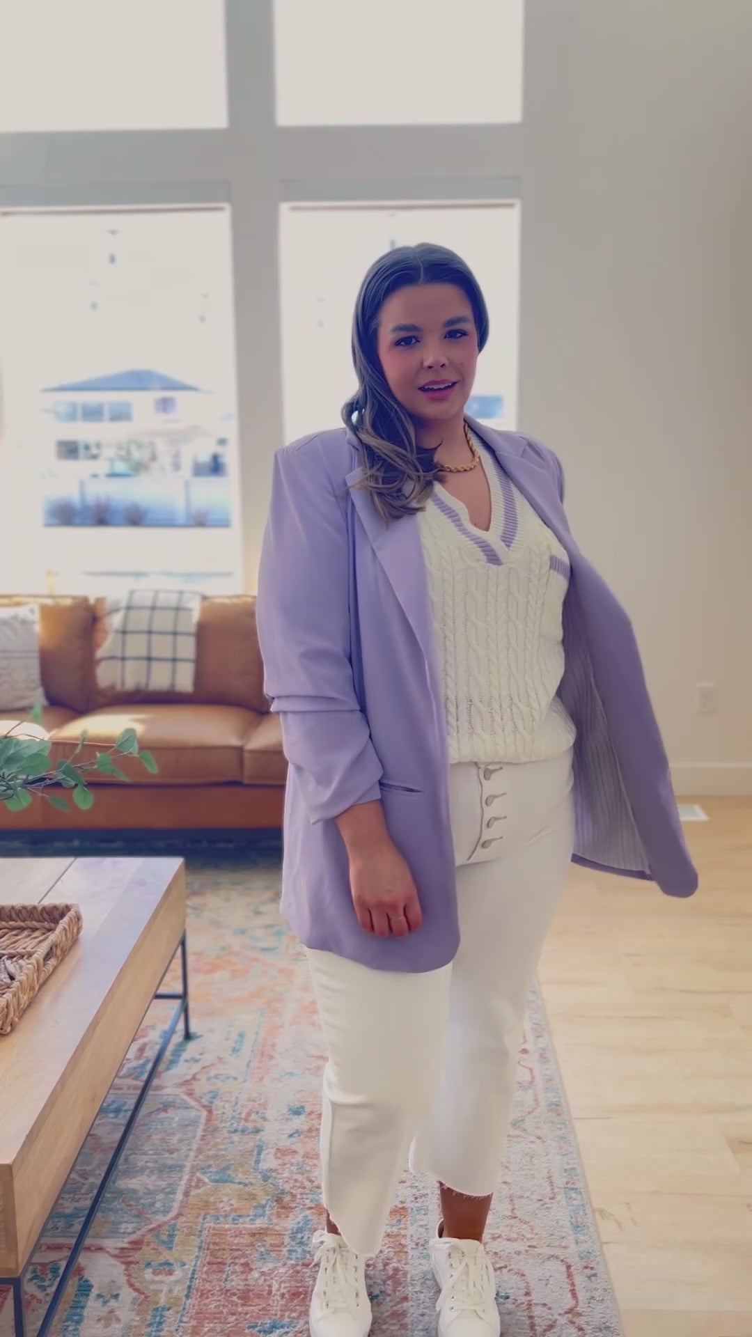 Chic In Lavender Ruched 3/4 Sleeve Blazer