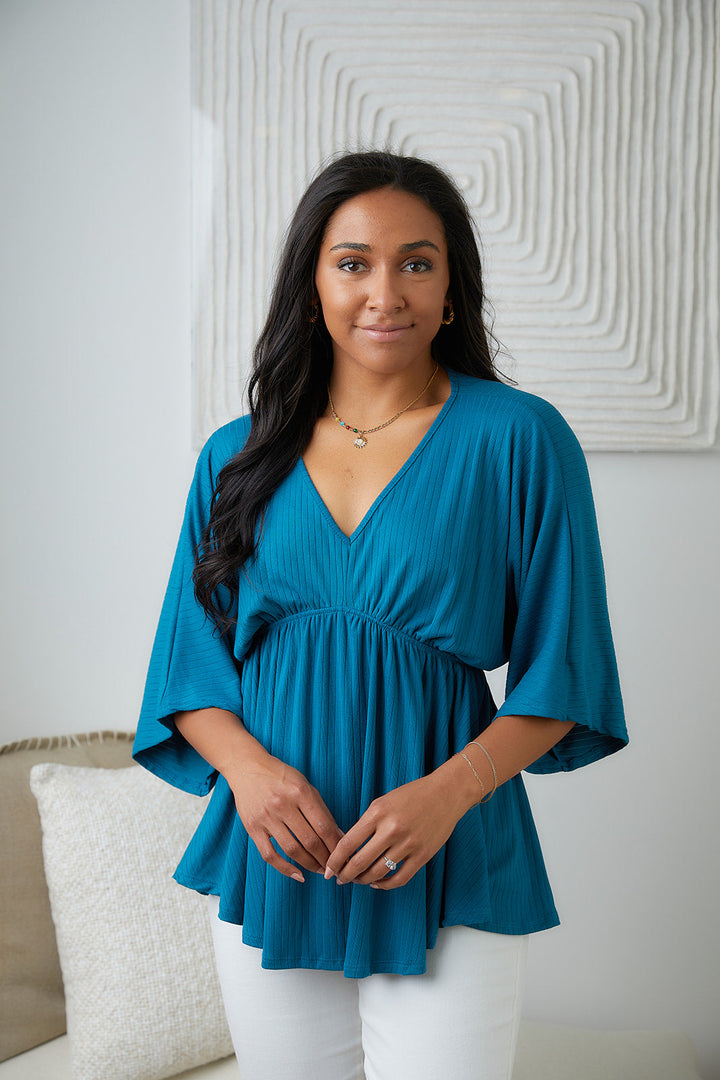 Storied Moments Draped Peplum Top in Teal (Ships in 1-2 Weeks)