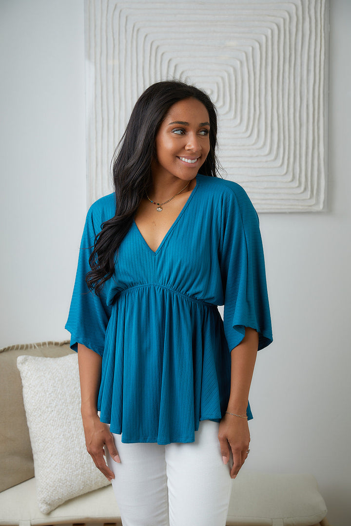 Storied Moments Draped Peplum Top in Teal (Ships in 1-2 Weeks)