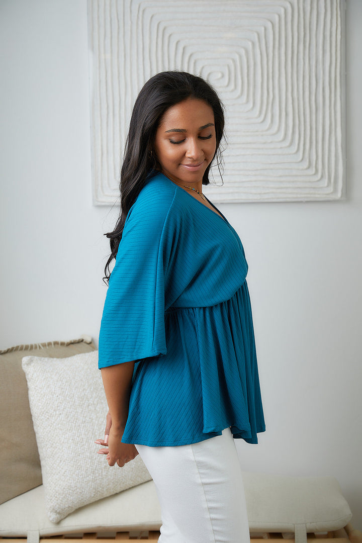 Storied Moments Draped Peplum Top in Teal (Ships in 1-2 Weeks)