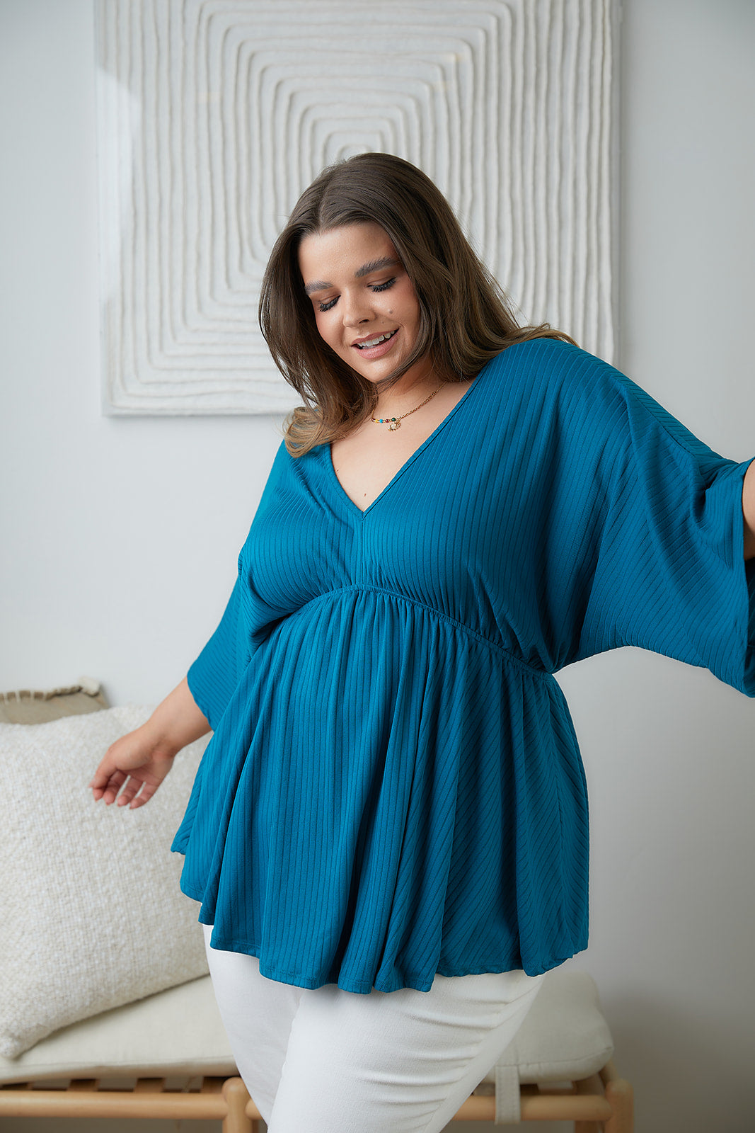 Storied Moments Draped Peplum Top in Teal (Ships in 1-2 Weeks)