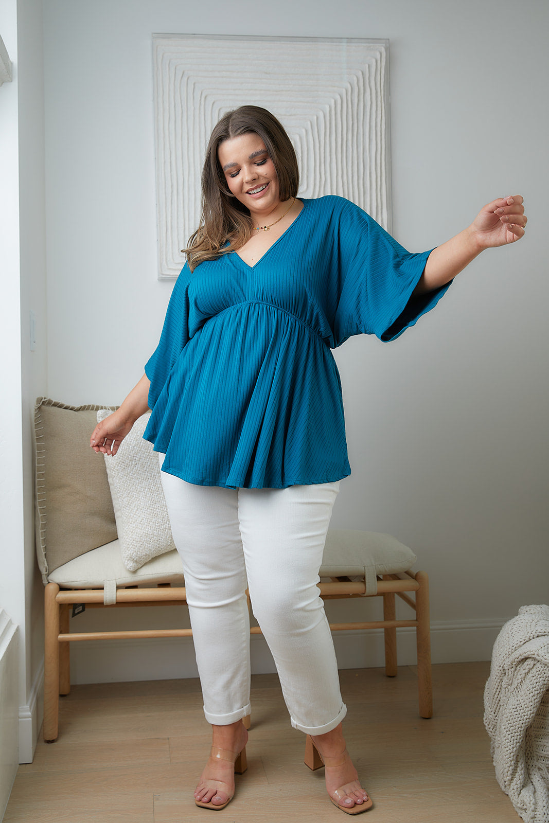 Storied Moments Draped Peplum Top in Teal (Ships in 1-2 Weeks)