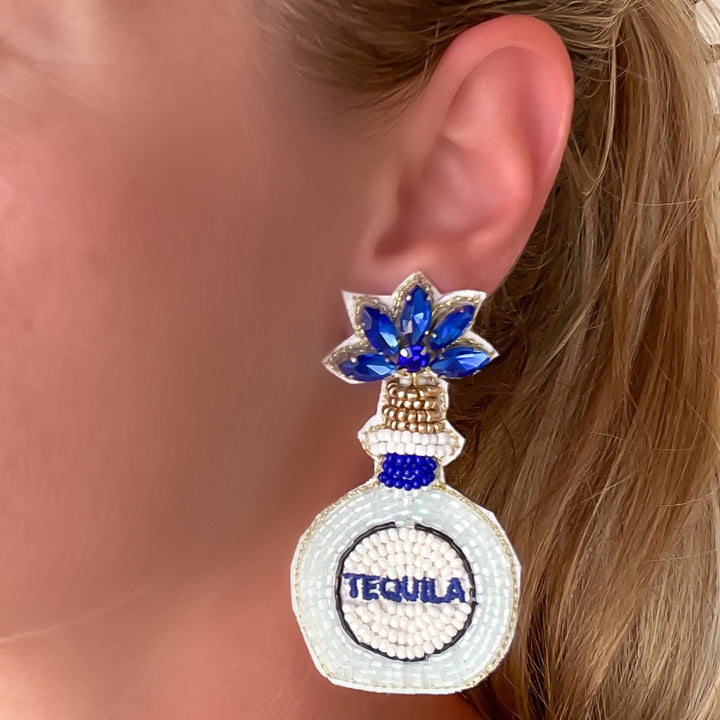 Blue Tequila Beaded Dangle Earrings