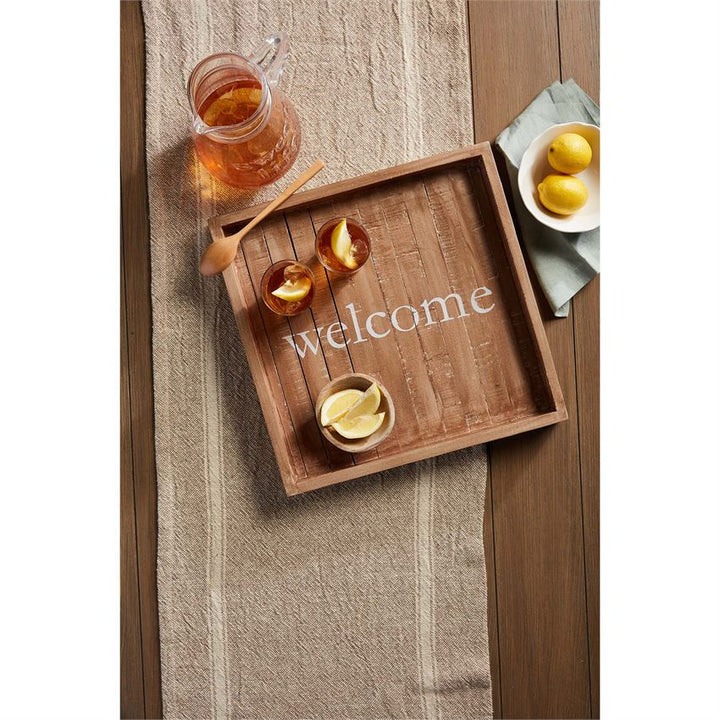 'Welcome' Distressed Wood Slat Tray by Mud Pie