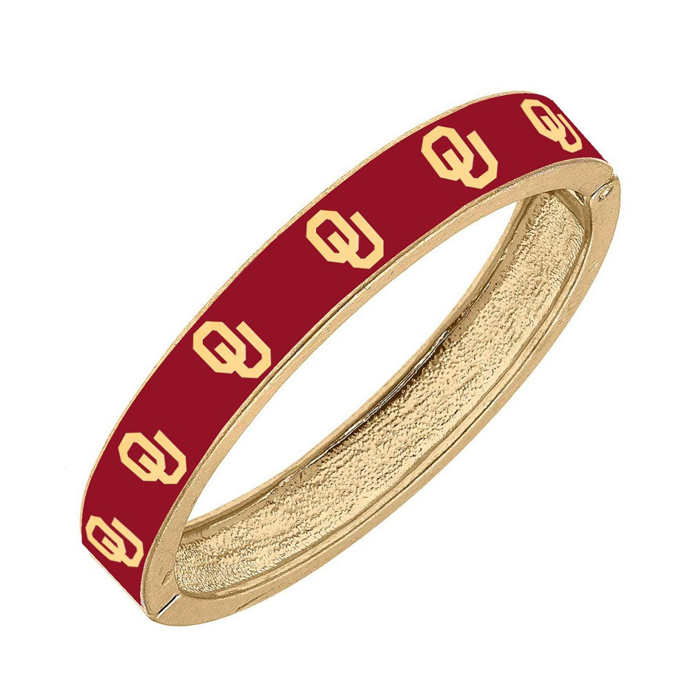 Collegiate Gold Football Hinged Bangle Bracelet - Oklahoma Red