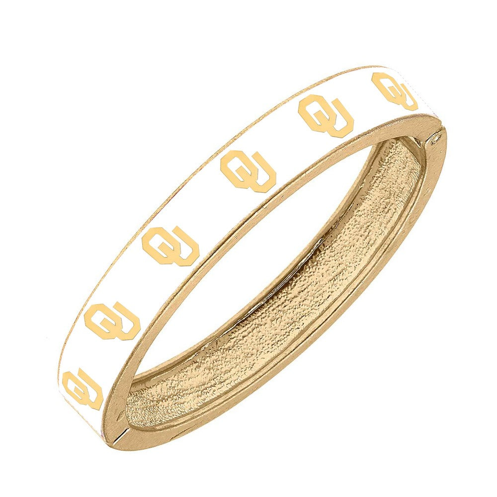 Collegiate Gold Football Hinged Bangle Bracelet - Oklahoma White