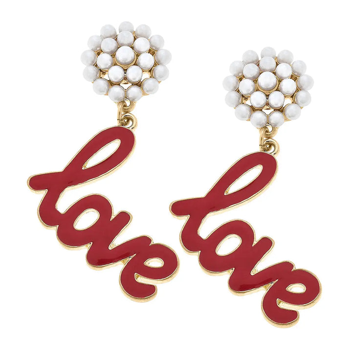 'Love' Pearl Cluster Drop Earrings