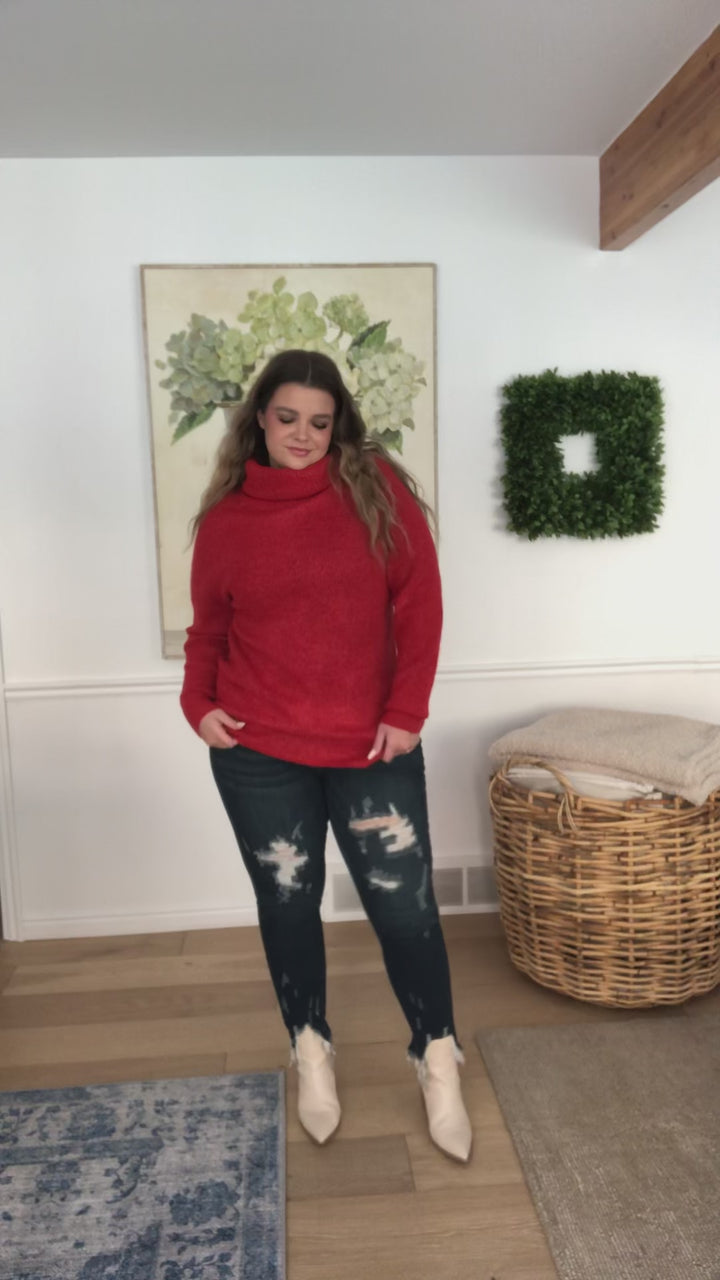 Steady Pace Roll Neck Sweater In Red