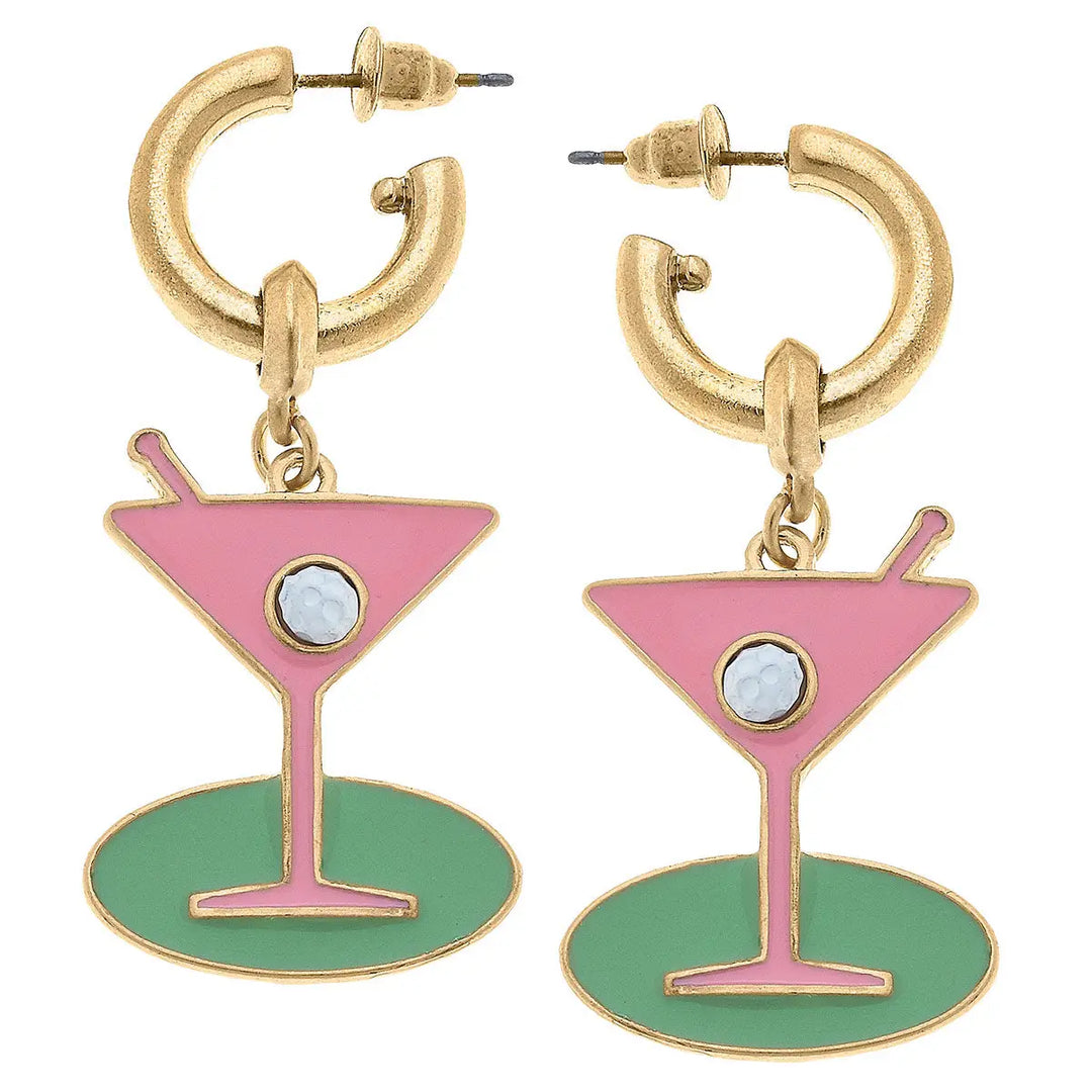 Country Club Martini Drop Hoop Earrings