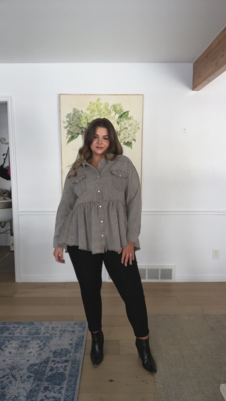 Earl Grey Button Up Long Sleeve Top (Ships in 1-2 Weeks)