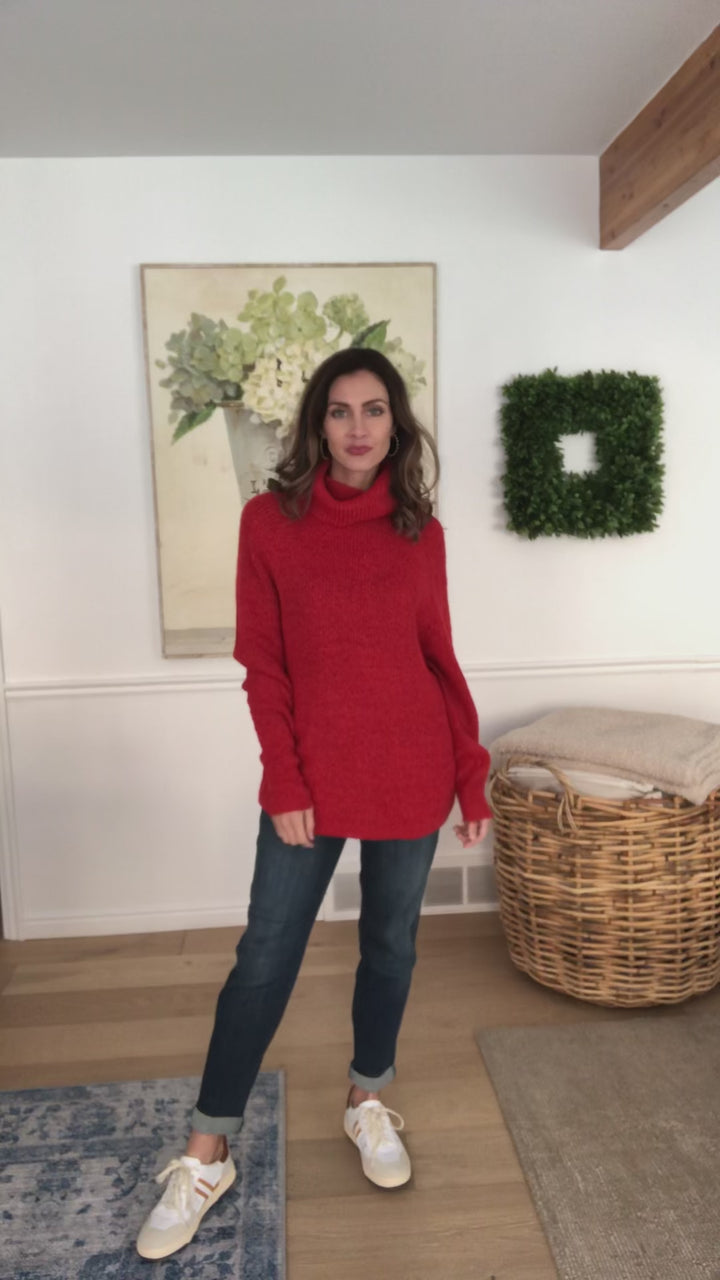 Steady Pace Roll Neck Sweater In Red