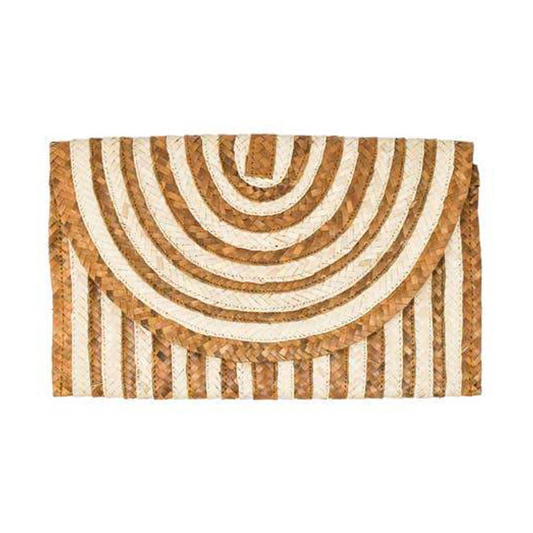 White & Brown Straw Clutch Purse