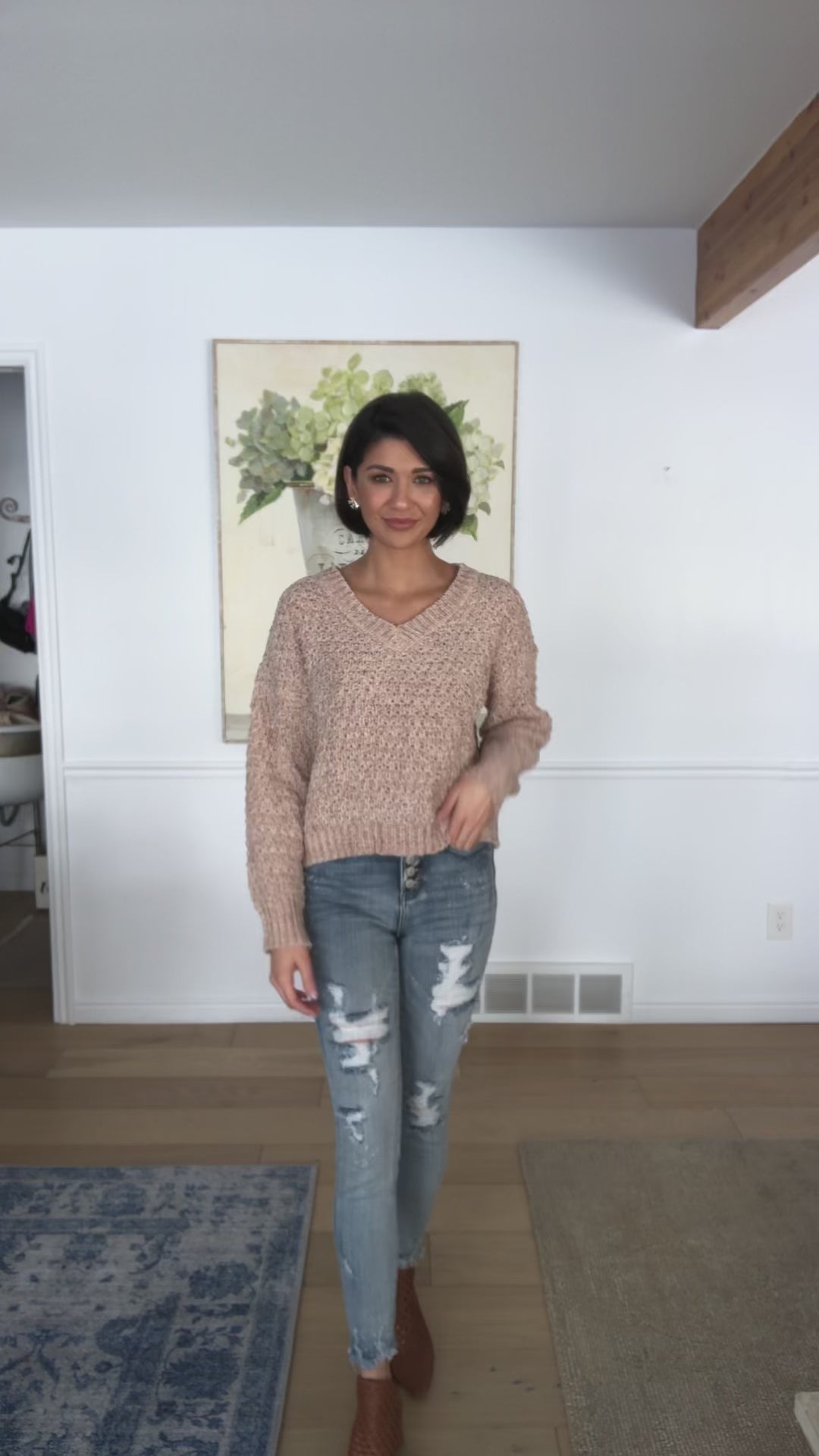 Irish Coffee Knitted Crop V Neck Sweater