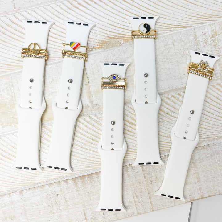 White Silicone Watch Band with Charms - Love