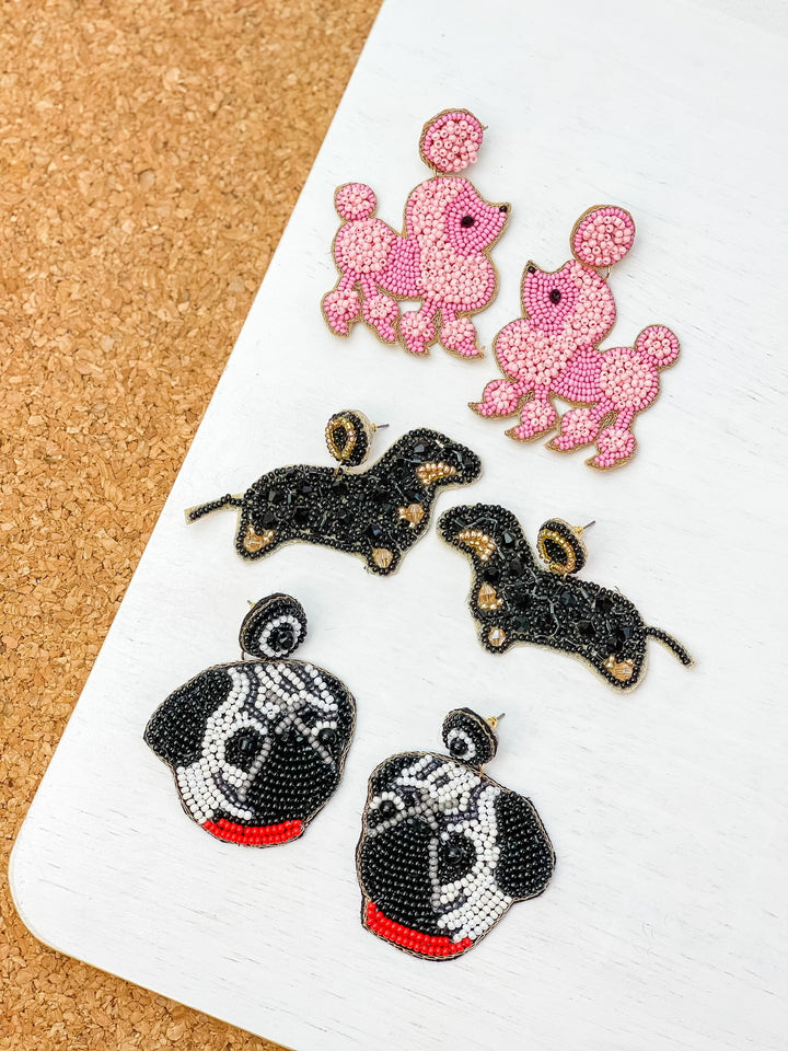 Pug Seed Bead Dangle Earrings