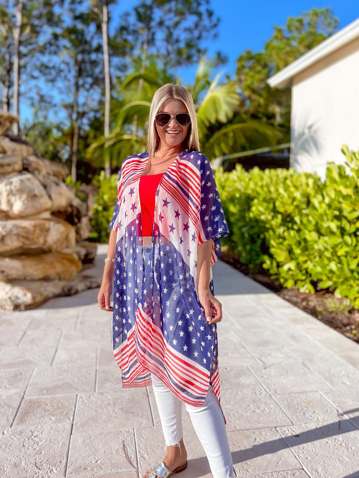 American Flag Open Front Kimono