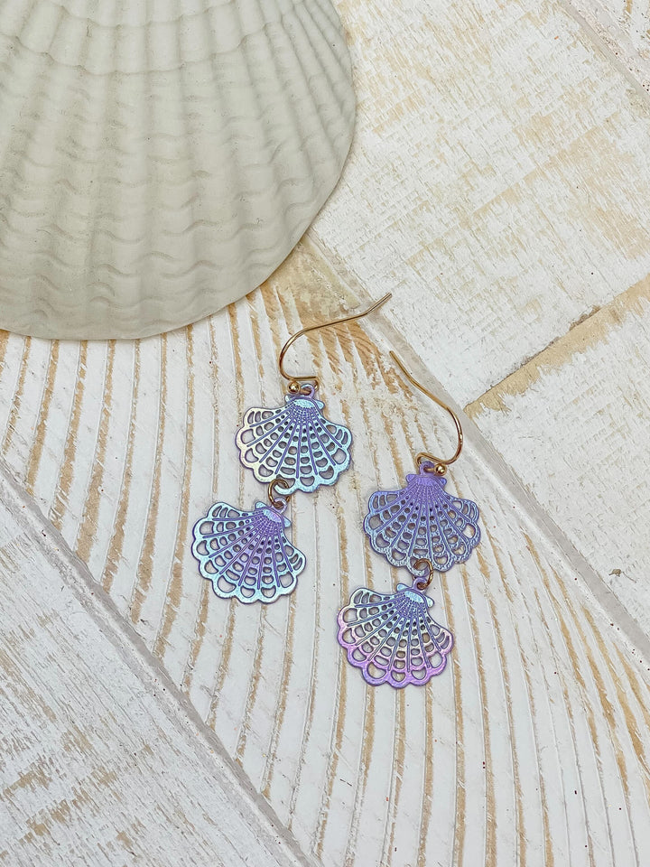 Seashell Duo Dangle Earrings - Lavender