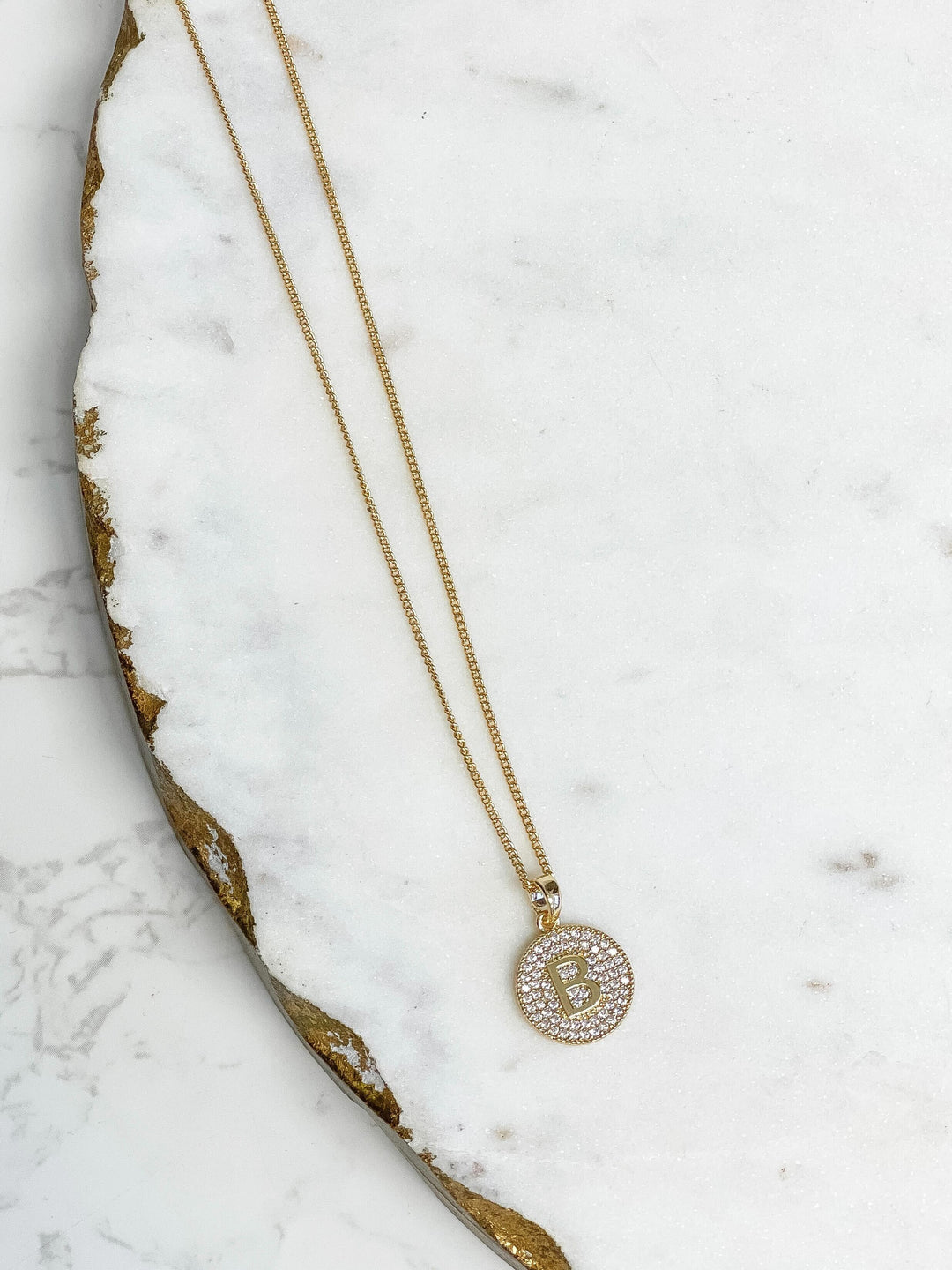 Cubic Zirconia Initial Disc Pendant Necklaces - Gold