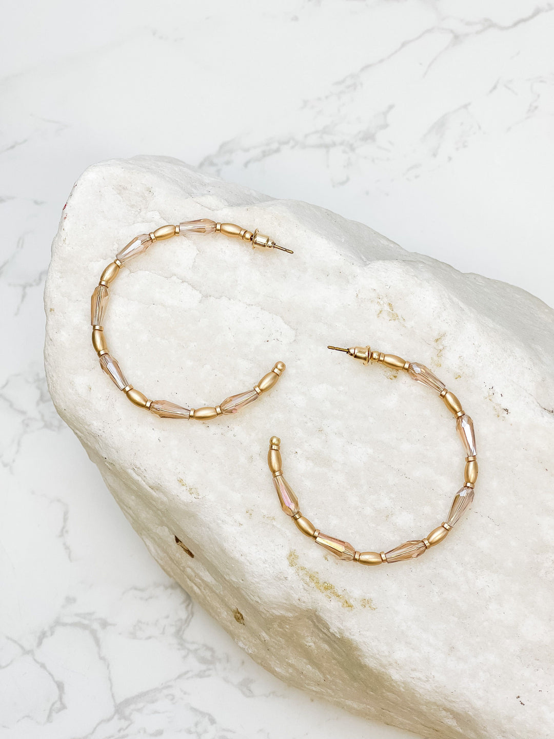 Gold Beaded Skinny Hoop Earrings - Champagne