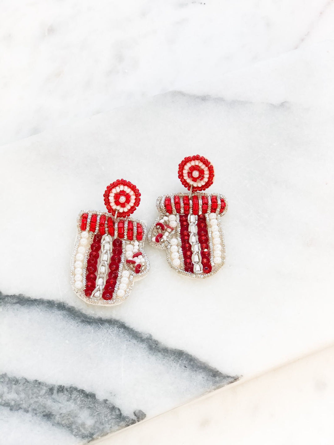 Beaded & Pearl Mittens Statement Earrings