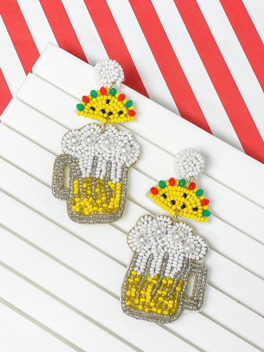 Tacos & Beer Beaded Dangle Earrings