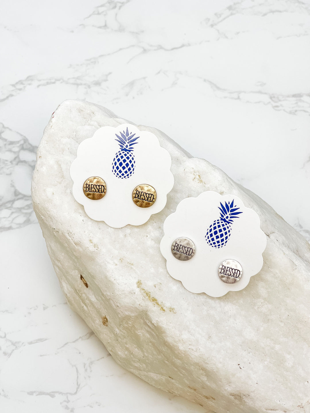 'Blessed' Sentiment Stud Earrings - Gold