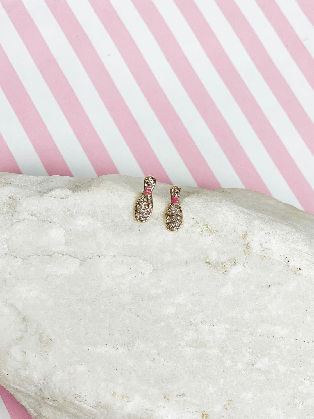 Rhinestone Bowling Pin Stud Earrings