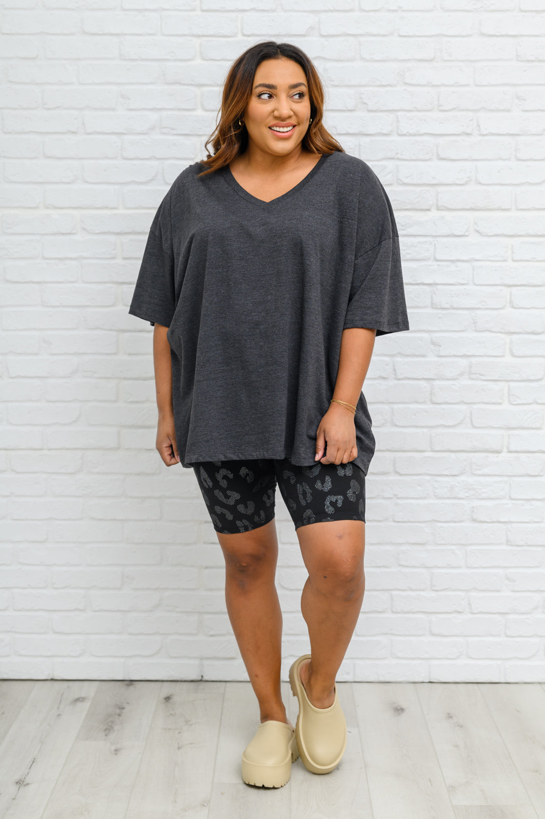 Boxy V Neck Boyfriend Tee In Charcoal (Ships in 1-2 Weeks)