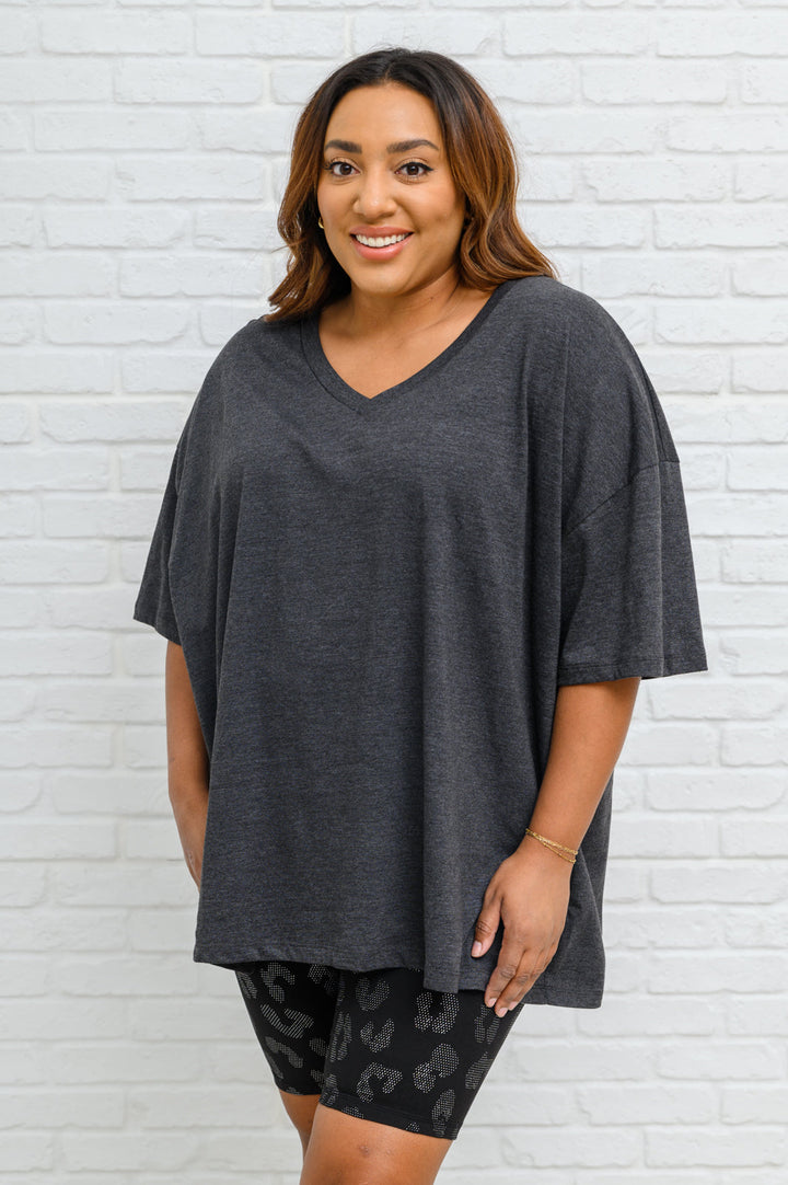 Boxy V Neck Boyfriend Tee In Charcoal (Ships in 1-2 Weeks)