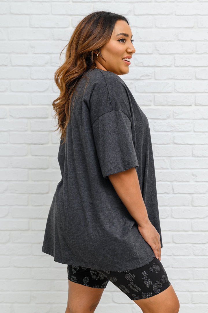 Boxy V Neck Boyfriend Tee In Charcoal (Ships in 1-2 Weeks)