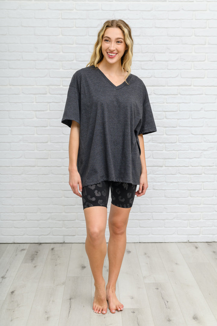 Boxy V Neck Boyfriend Tee In Charcoal (Ships in 1-2 Weeks)