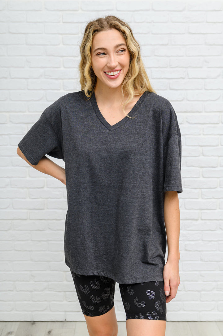 Boxy V Neck Boyfriend Tee In Charcoal (Ships in 1-2 Weeks)