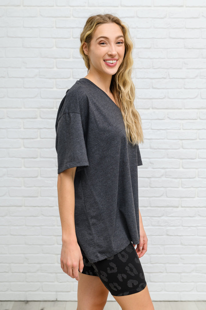 Boxy V Neck Boyfriend Tee In Charcoal (Ships in 1-2 Weeks)