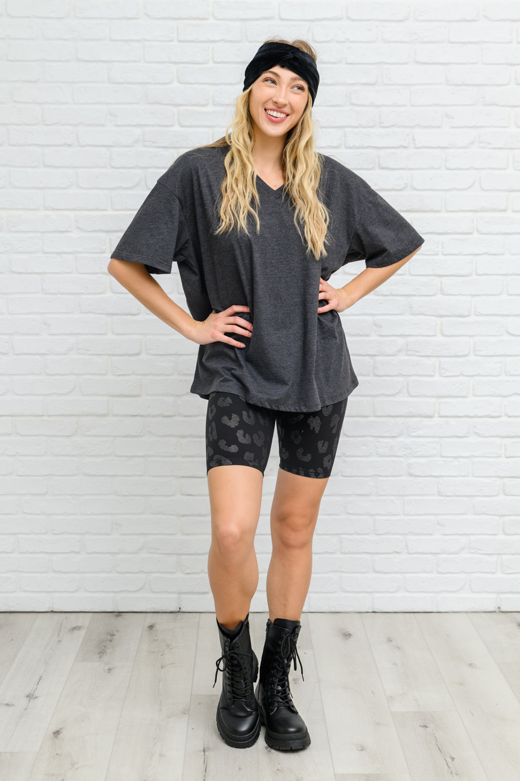 Boxy V Neck Boyfriend Tee In Charcoal (Ships in 1-2 Weeks)