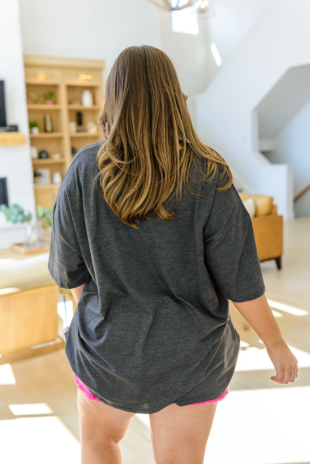 Boxy V Neck Boyfriend Tee In Charcoal (Ships in 1-2 Weeks)