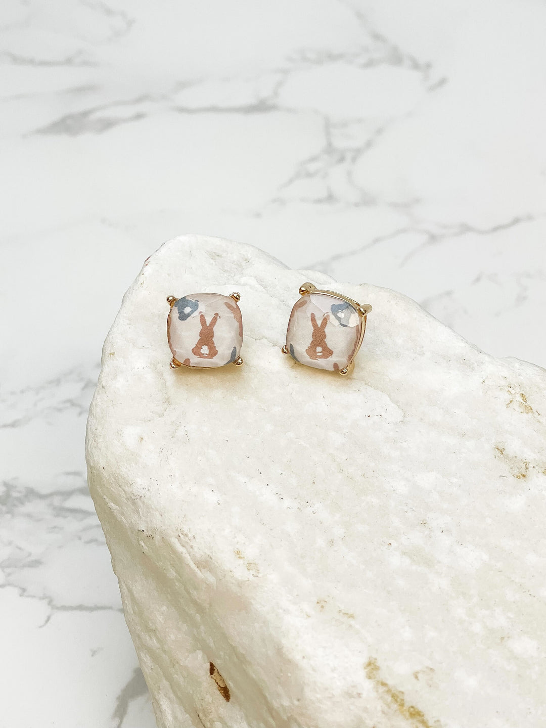 Bunny Printed Glass Stud Earrings