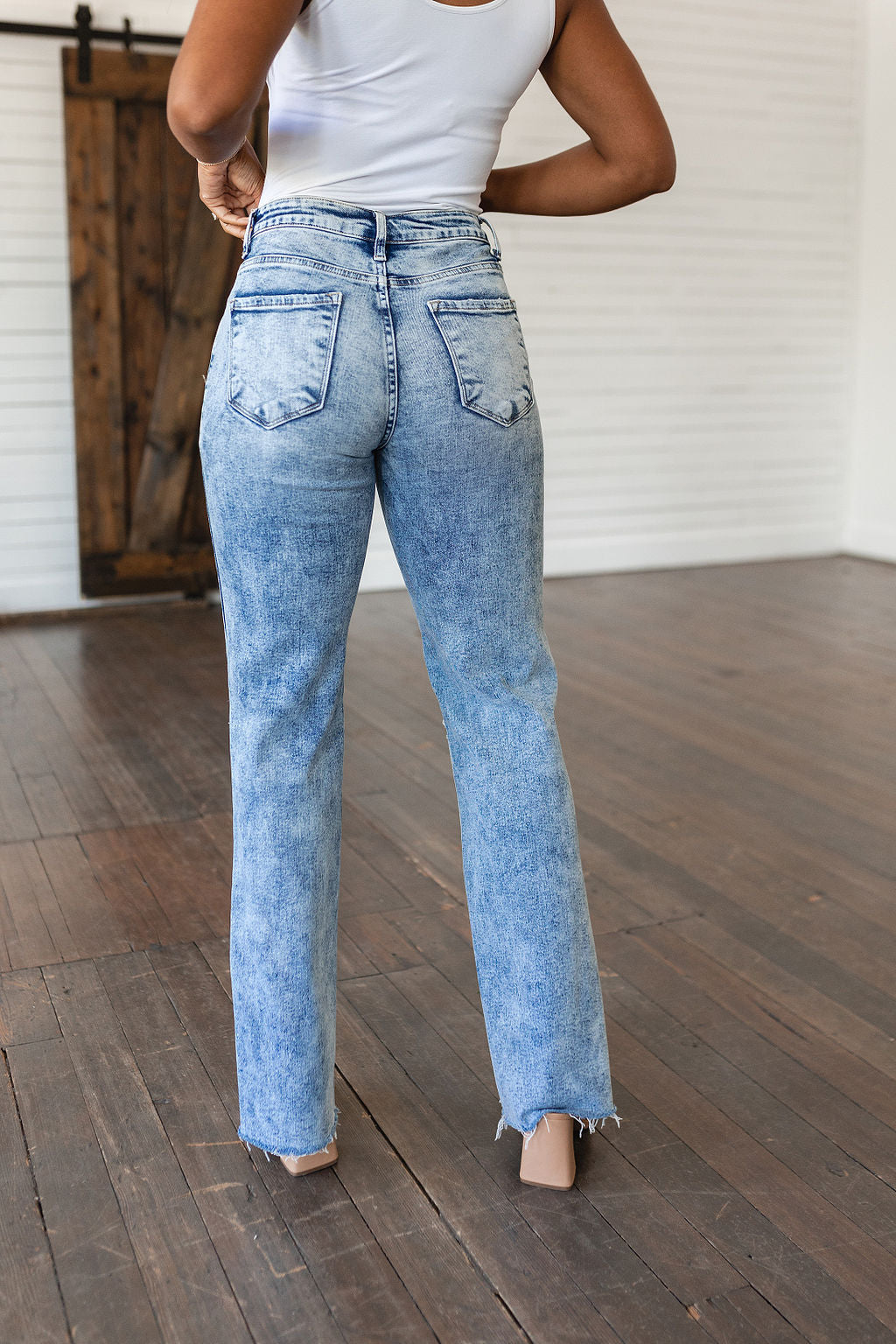 Carter High Rise Slit Hem Straight Jeans