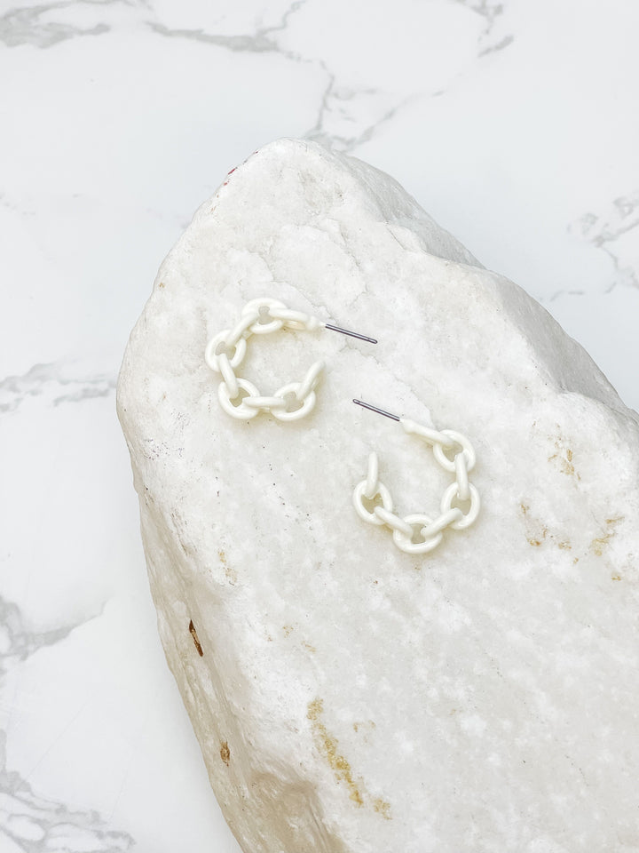 Mini Link Enamel Hoop Earrings - White