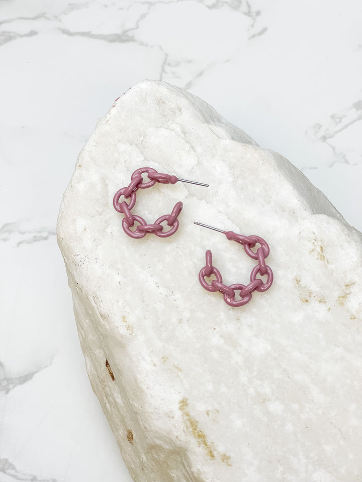 Mini Link Enamel Hoop Earrings - Purple